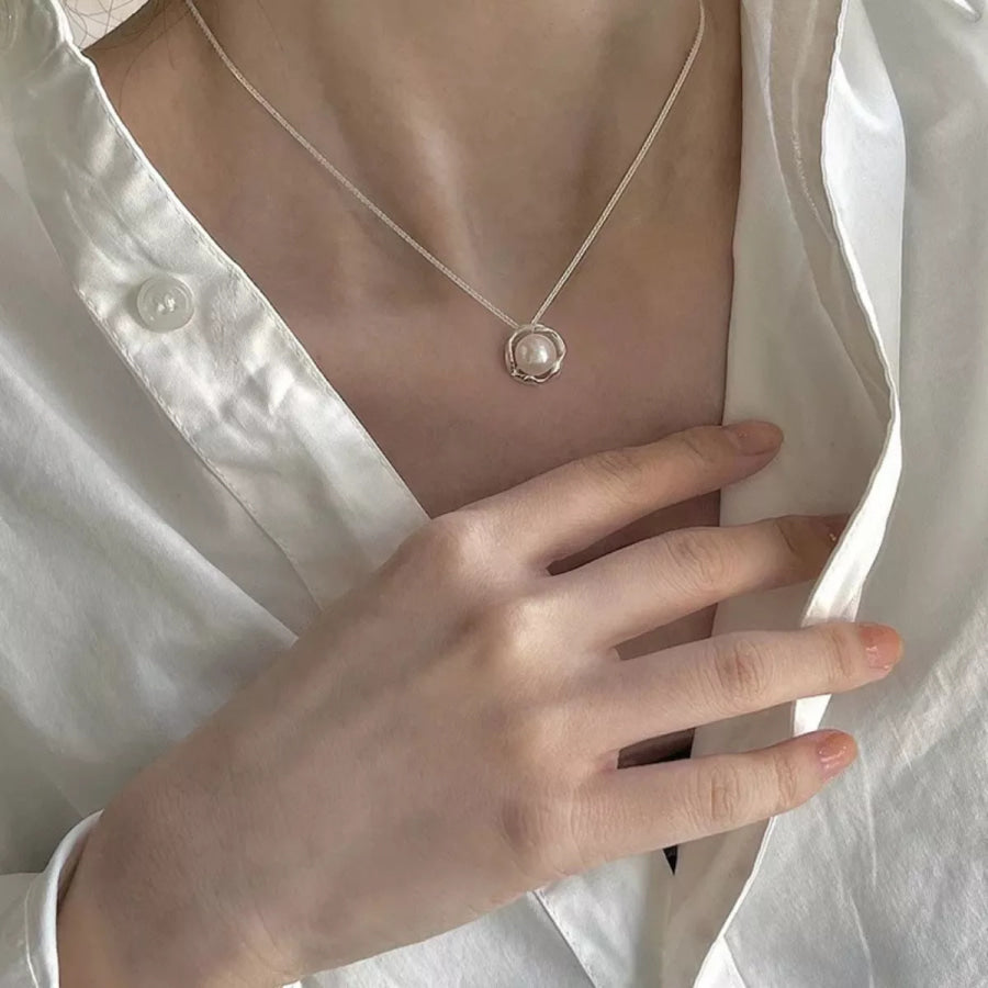 925 Sterling Silver Pearl Pendant Necklace Silver / One Size Apparel and Accessories