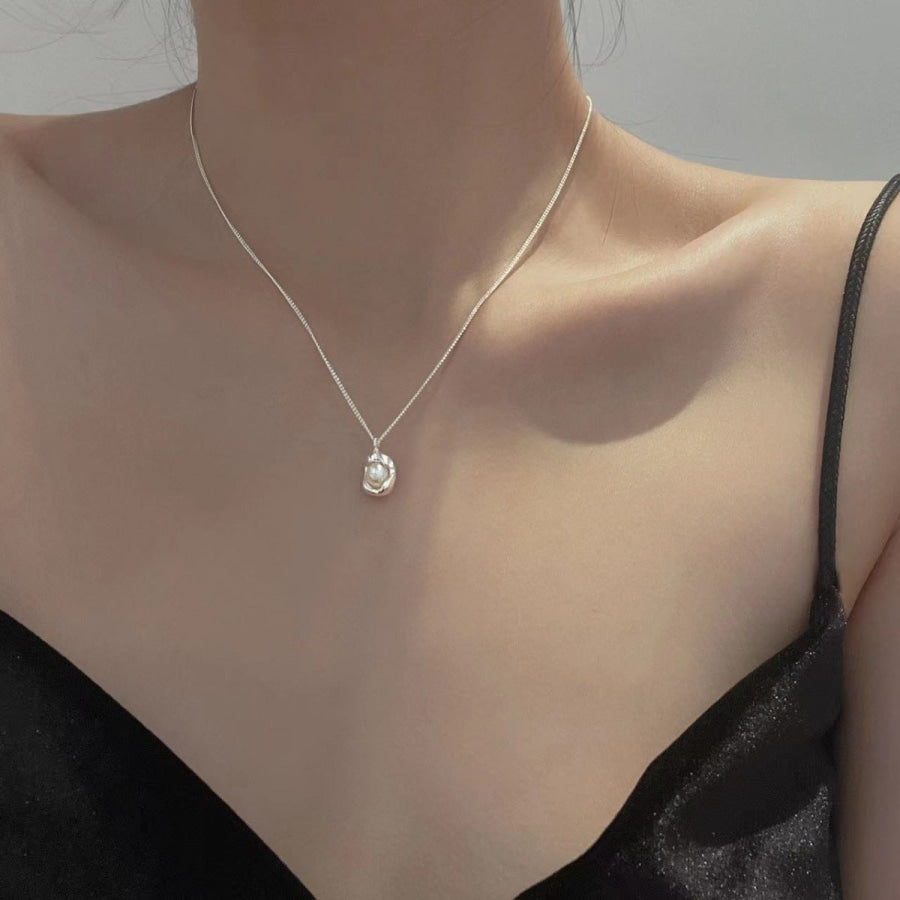 925 Sterling Silver Pearl Pendant Necklace Silver / One Size Apparel and Accessories