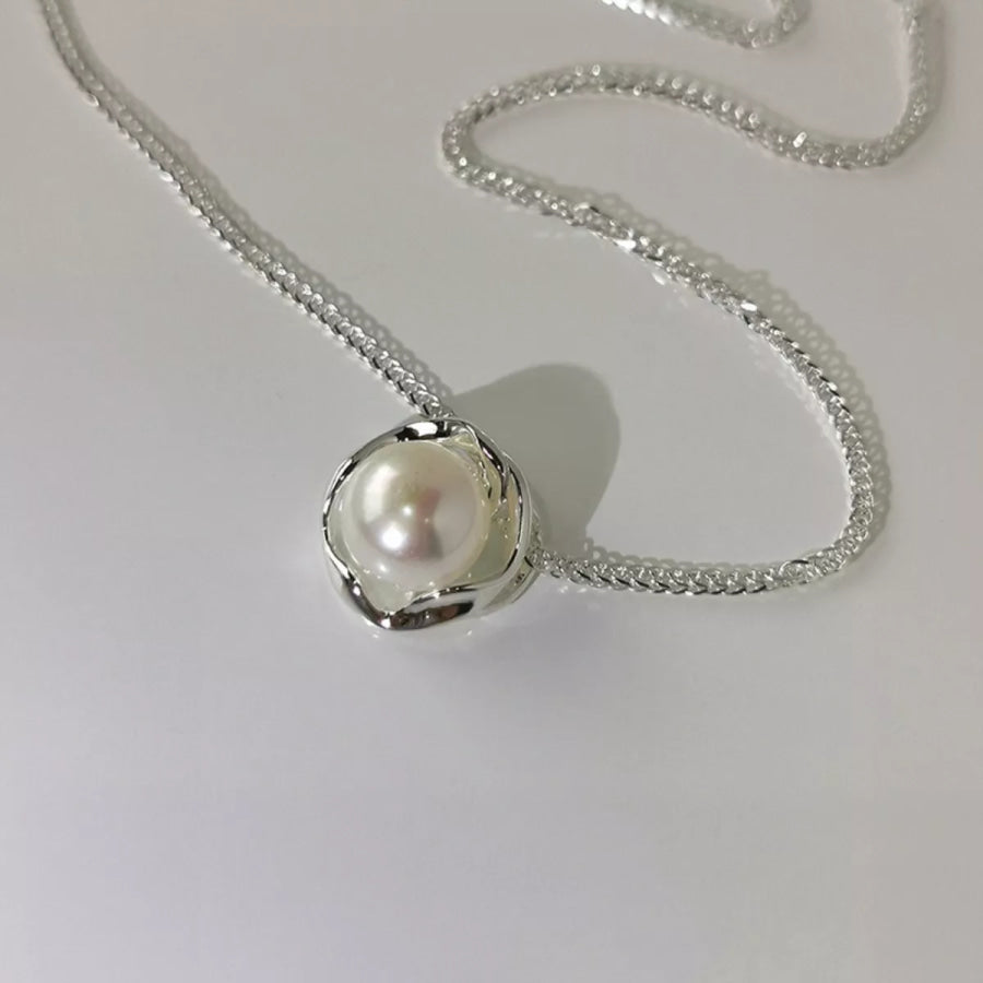 925 Sterling Silver Pearl Pendant Necklace Silver / One Size Apparel and Accessories