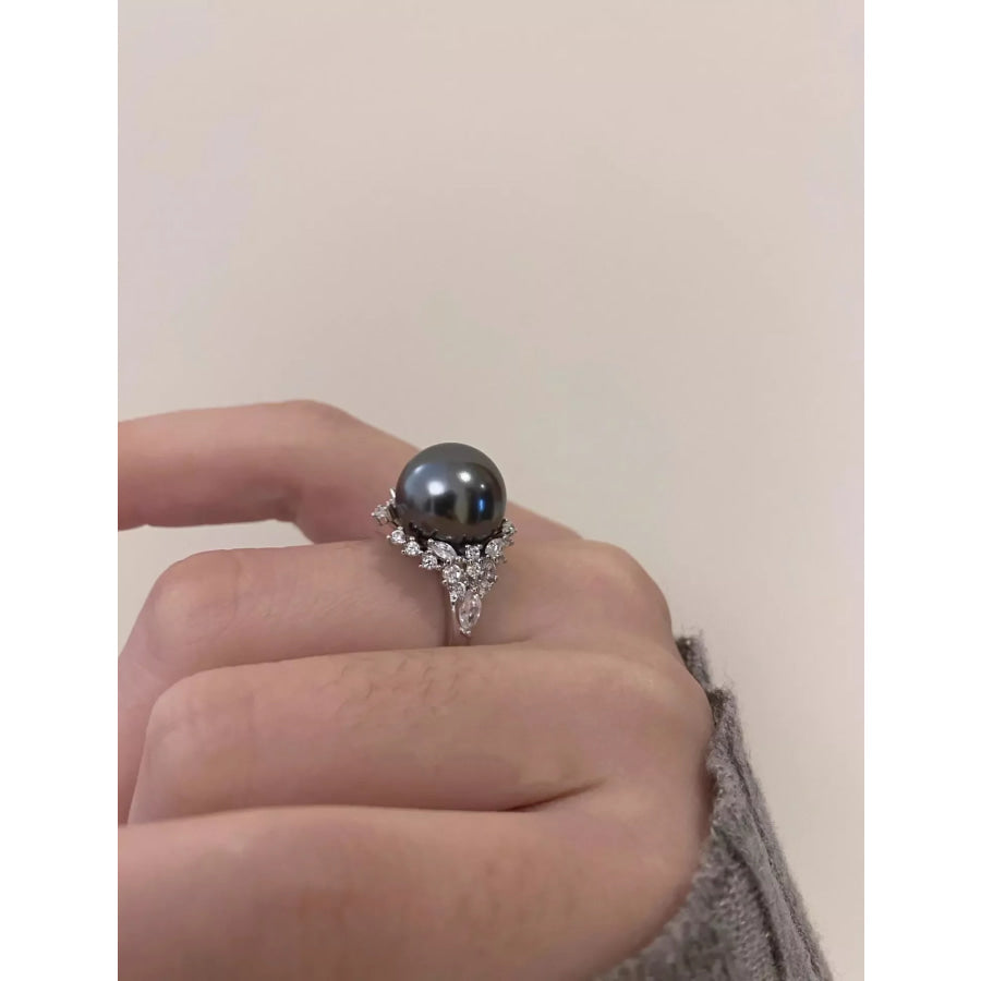 925 Sterling Silver Pearl Ring Gray / One Size Apparel and Accessories