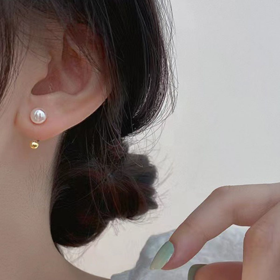 925 Sterling Silver Pearl Stud Earrings Gold / One Size Apparel and Accessories
