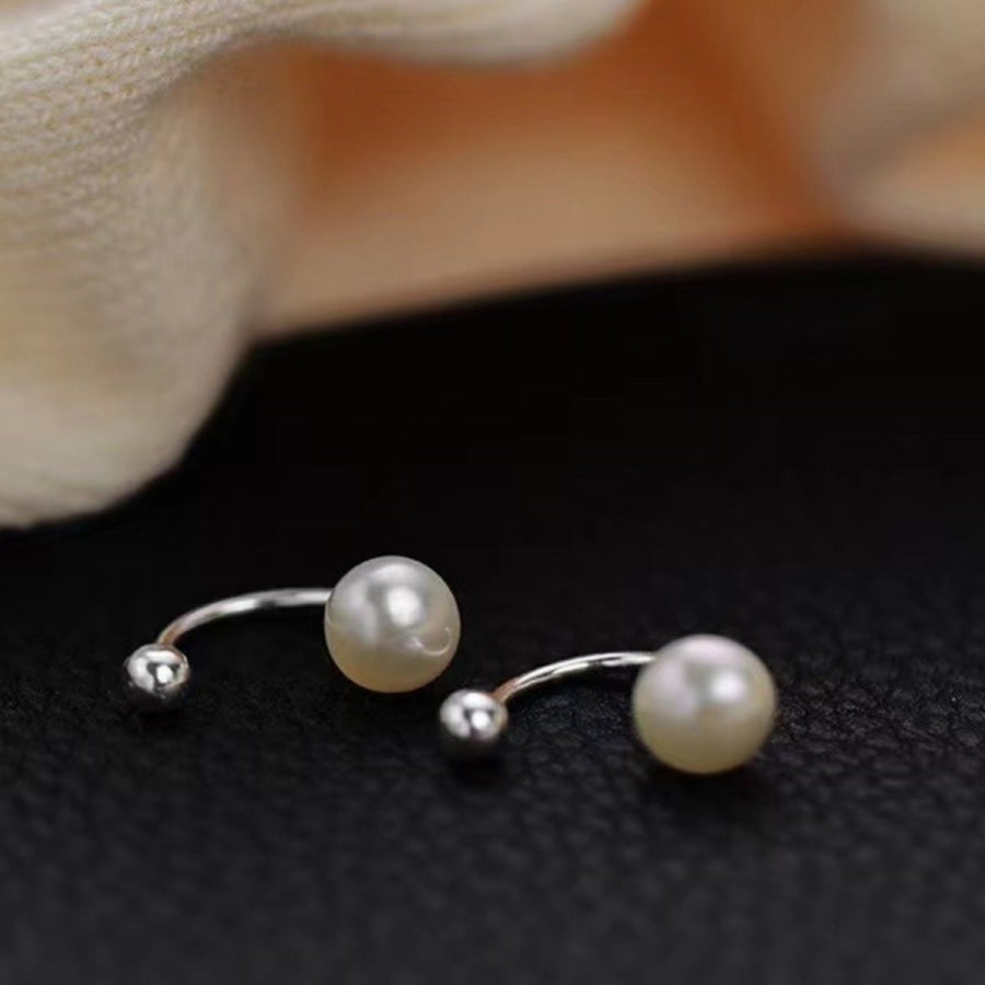 925 Sterling Silver Pearl Stud Earrings Silver / One Size Apparel and Accessories