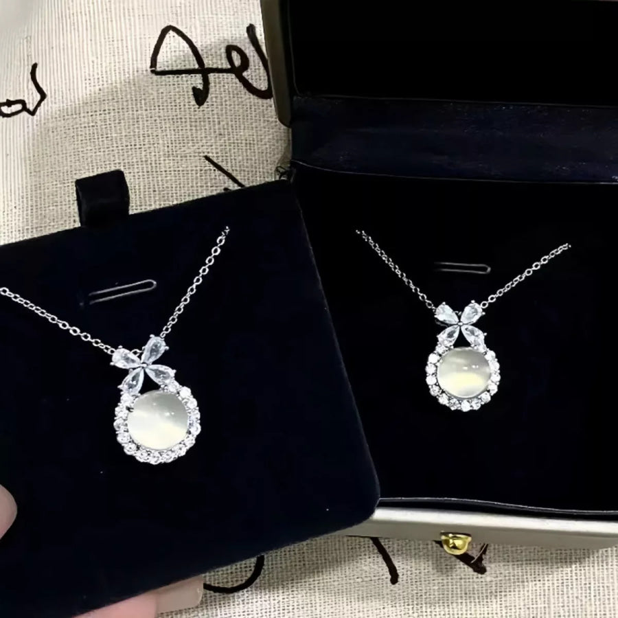 925 Sterling Silver Pendant Necklace White Gold / One Size Apparel and Accessories