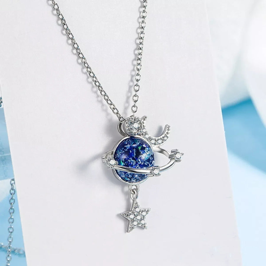 925 Sterling Silver Planet Pendant Necklace Silver / One Size Apparel and Accessories