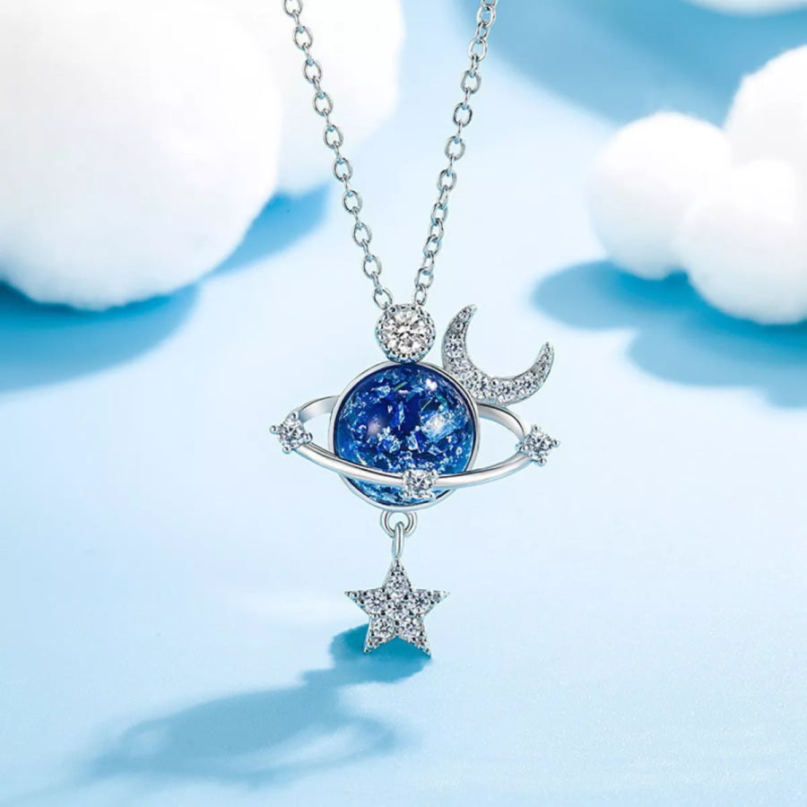 925 Sterling Silver Planet Pendant Necklace Silver / One Size Apparel and Accessories