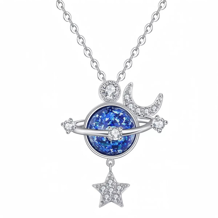 925 Sterling Silver Planet Pendant Necklace Silver / One Size Apparel and Accessories