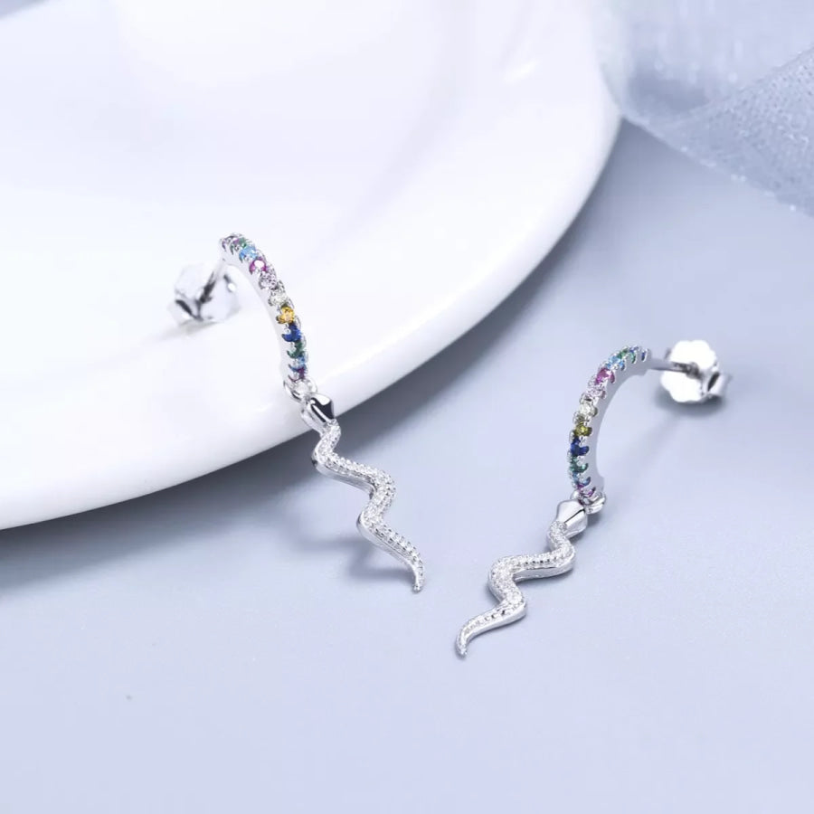 925 Sterling Silver Rainbow Zircon Geometric Earrings Silver / One Size Apparel and Accessories