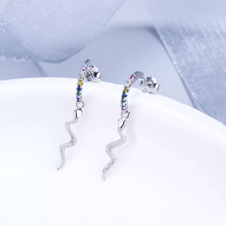 925 Sterling Silver Rainbow Zircon Geometric Earrings Silver / One Size Apparel and Accessories