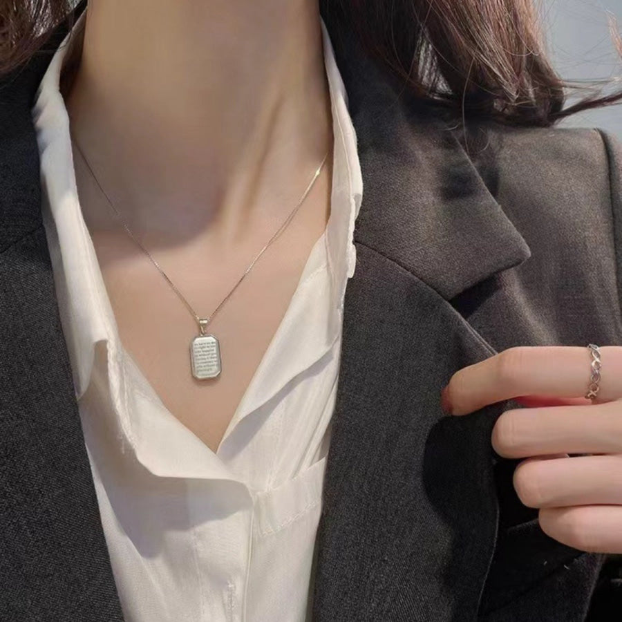 925 Sterling Silver Rectangle Pendant Necklace Silver / One Size Apparel and Accessories