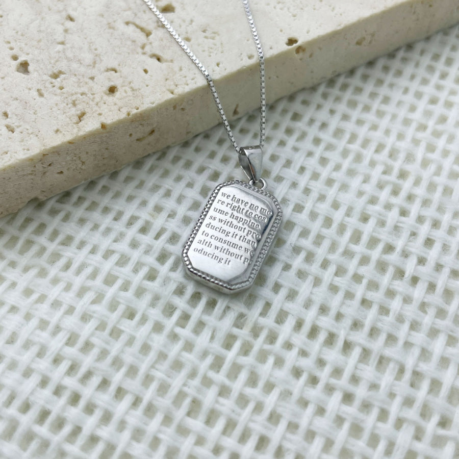 925 Sterling Silver Rectangle Pendant Necklace Silver / One Size Apparel and Accessories