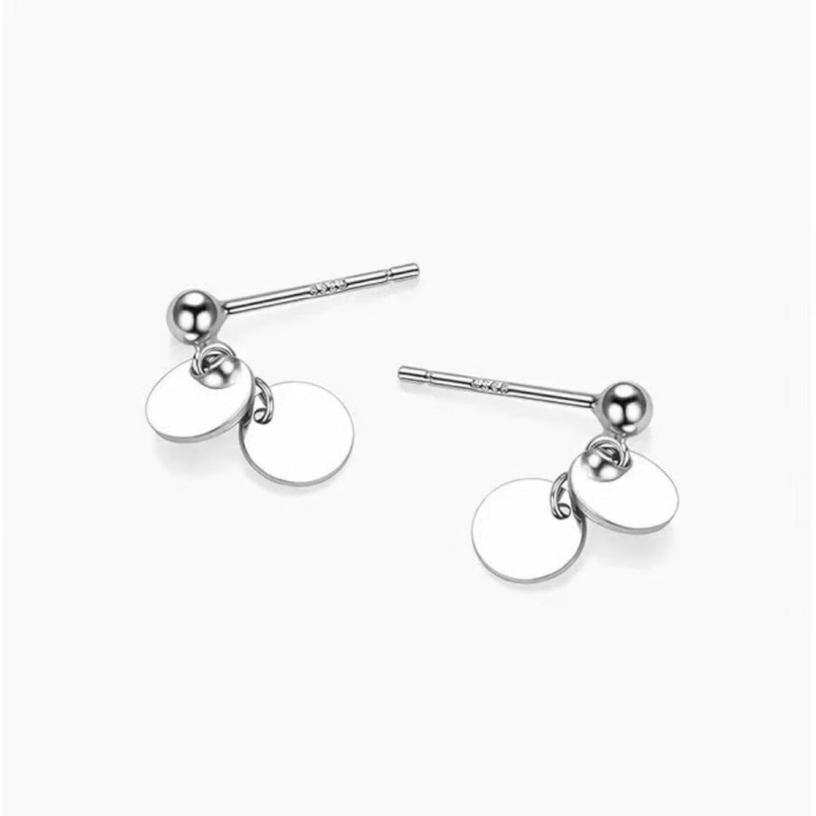 925 Sterling Silver Round Piece Drop Earrings Silver / One Size Apparel and Accessories