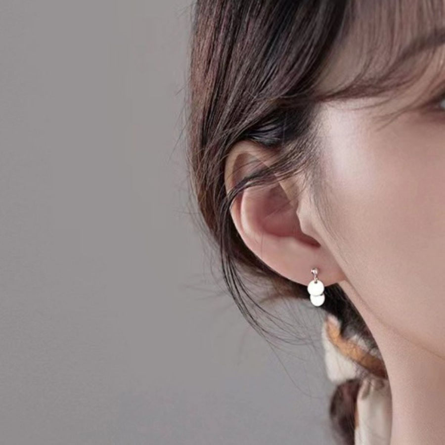 925 Sterling Silver Round Piece Drop Earrings Silver / One Size Apparel and Accessories