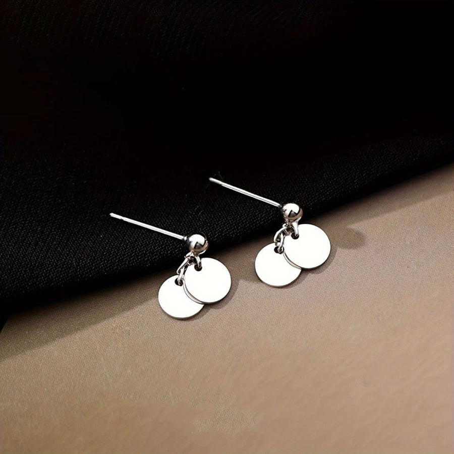 925 Sterling Silver Round Piece Drop Earrings Silver / One Size Apparel and Accessories
