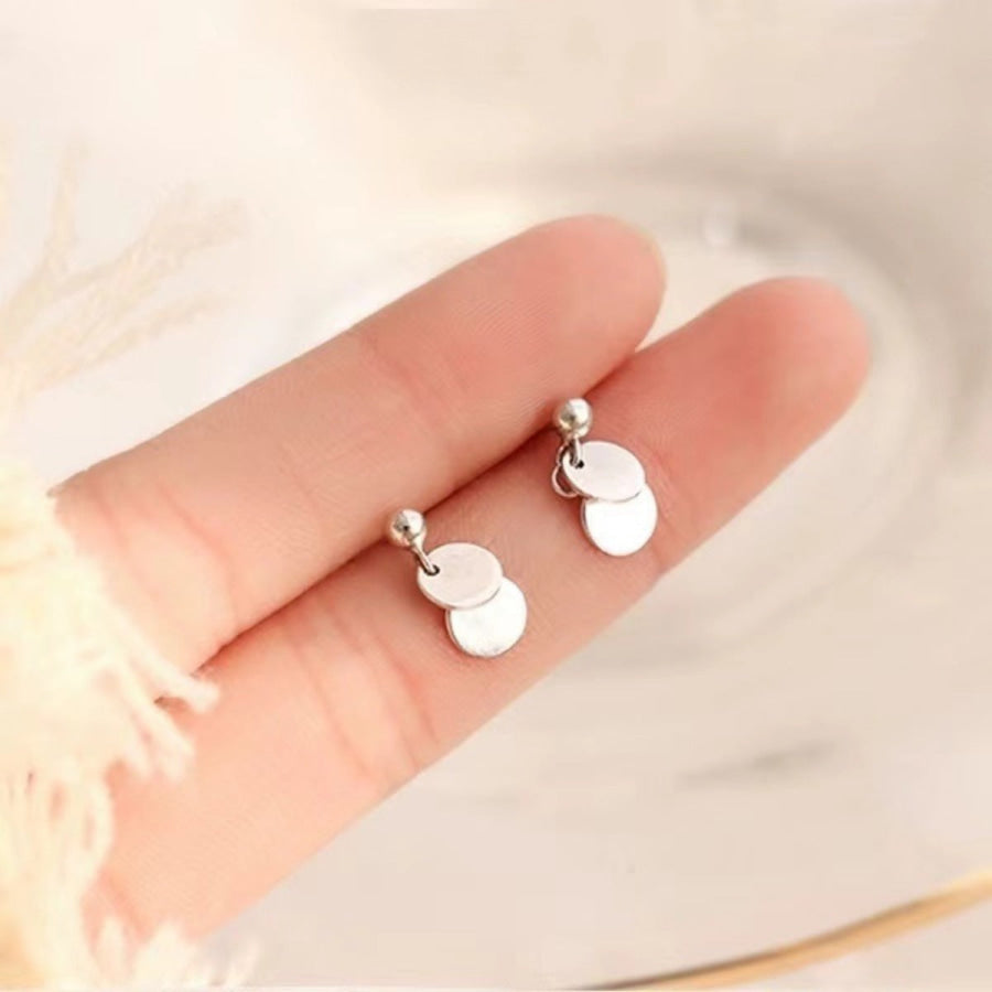925 Sterling Silver Round Piece Drop Earrings Silver / One Size Apparel and Accessories
