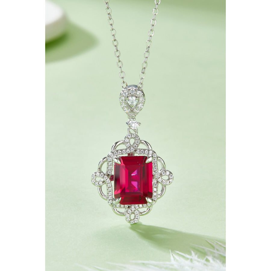 925 Sterling Silver Ruby Pendant Necklace Silver / One Size Apparel and Accessories