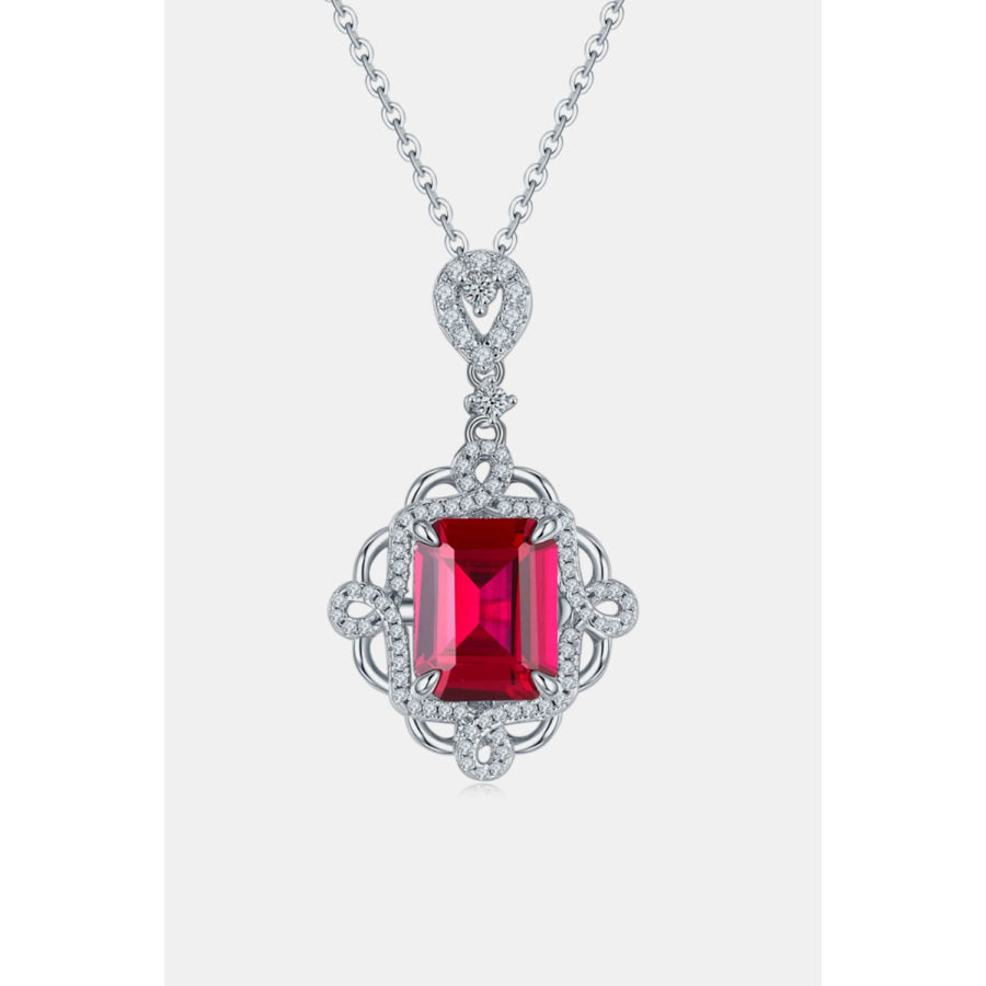 925 Sterling Silver Ruby Pendant Necklace Silver / One Size Apparel and Accessories