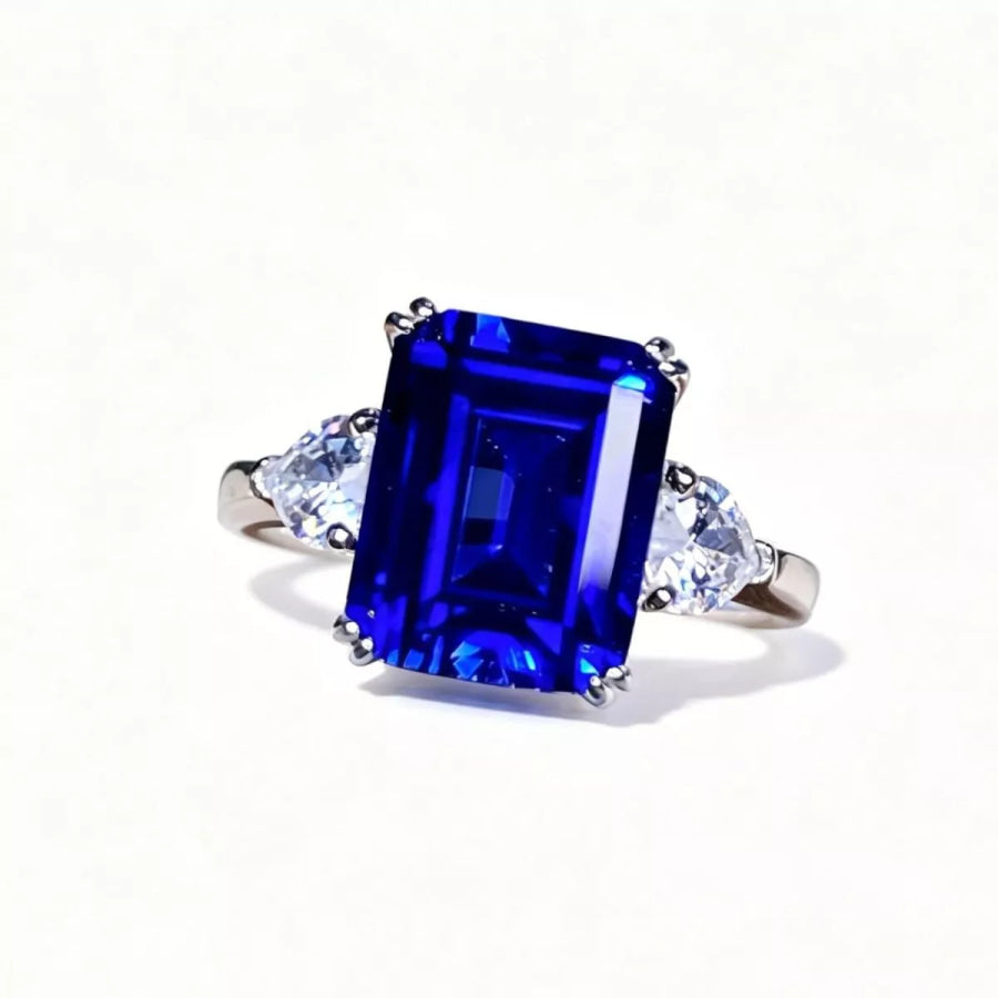 925 Sterling Silver Sapphire Geometric Ring Apparel and Accessories