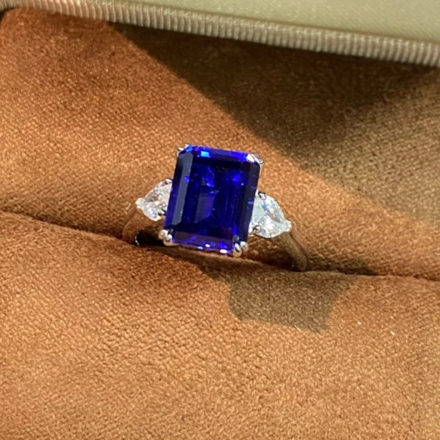 925 Sterling Silver Sapphire Geometric Ring Apparel and Accessories