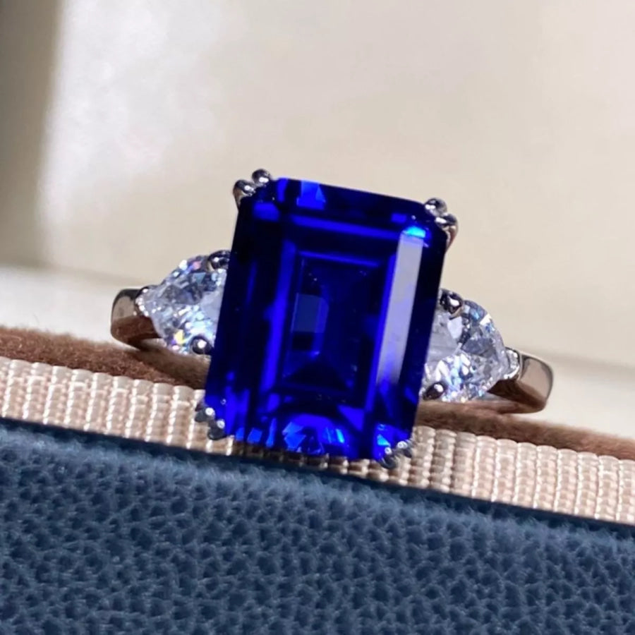 925 Sterling Silver Sapphire Geometric Ring Apparel and Accessories