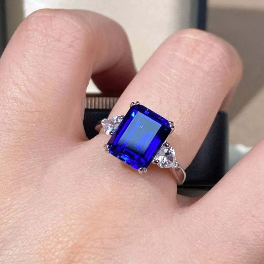 925 Sterling Silver Sapphire Geometric Ring Apparel and Accessories