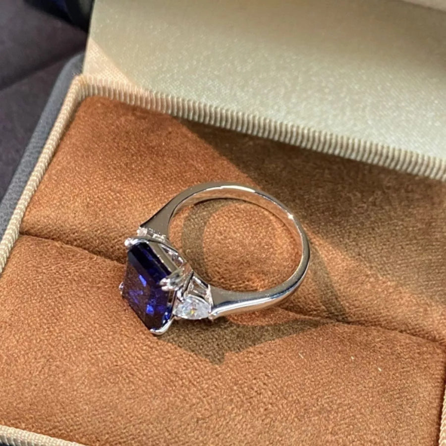 925 Sterling Silver Sapphire Geometric Ring Apparel and Accessories