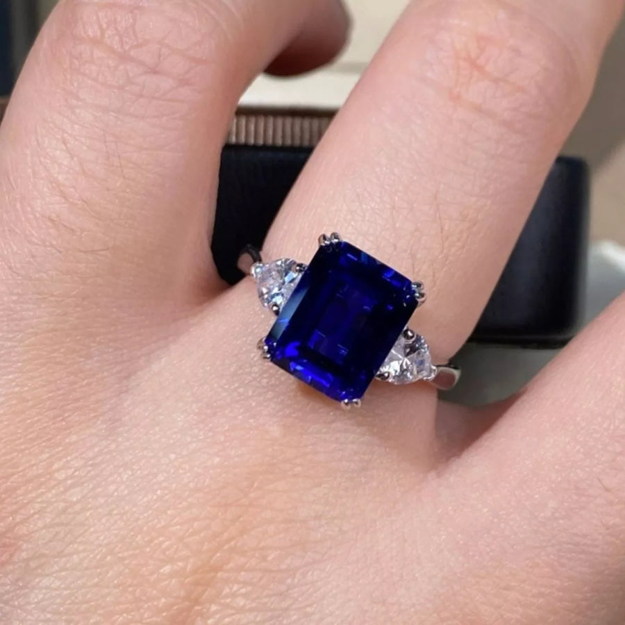 925 Sterling Silver Sapphire Geometric Ring Royal Blue / 5 Apparel and Accessories