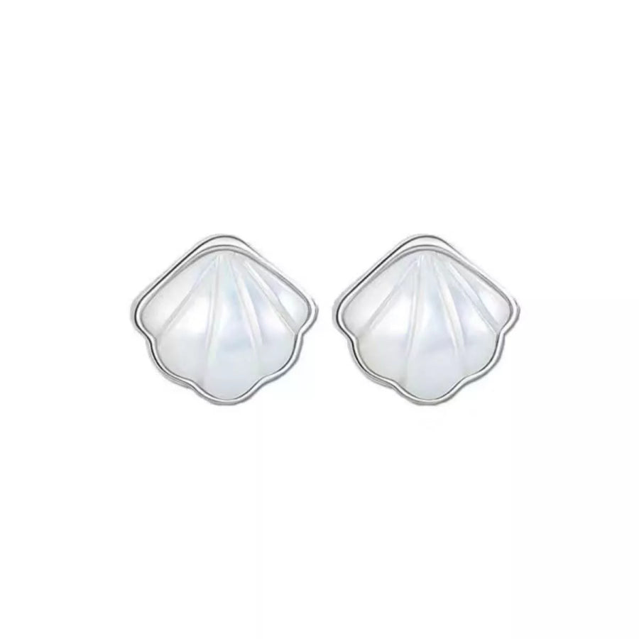 925 Sterling Silver Shell Stud Earrings Silver / onesize Apparel and Accessories