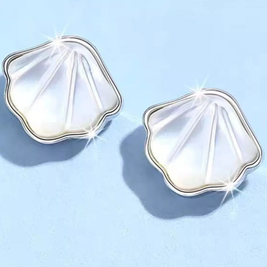 925 Sterling Silver Shell Stud Earrings Silver / onesize Apparel and Accessories