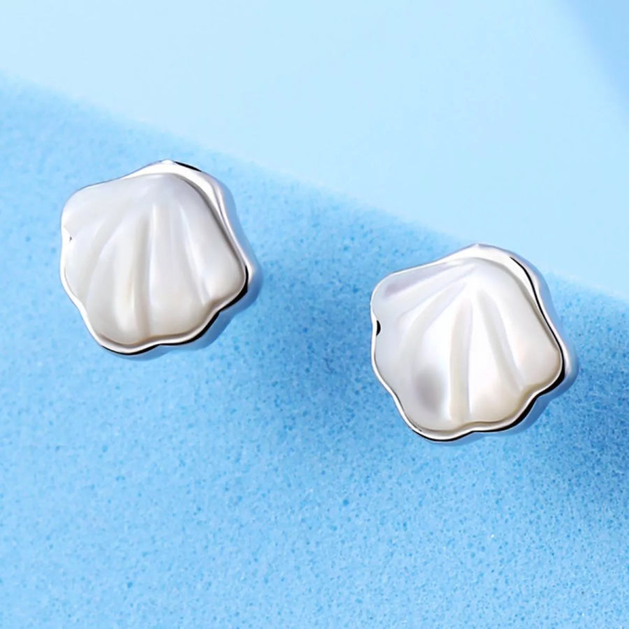925 Sterling Silver Shell Stud Earrings Silver / onesize Apparel and Accessories