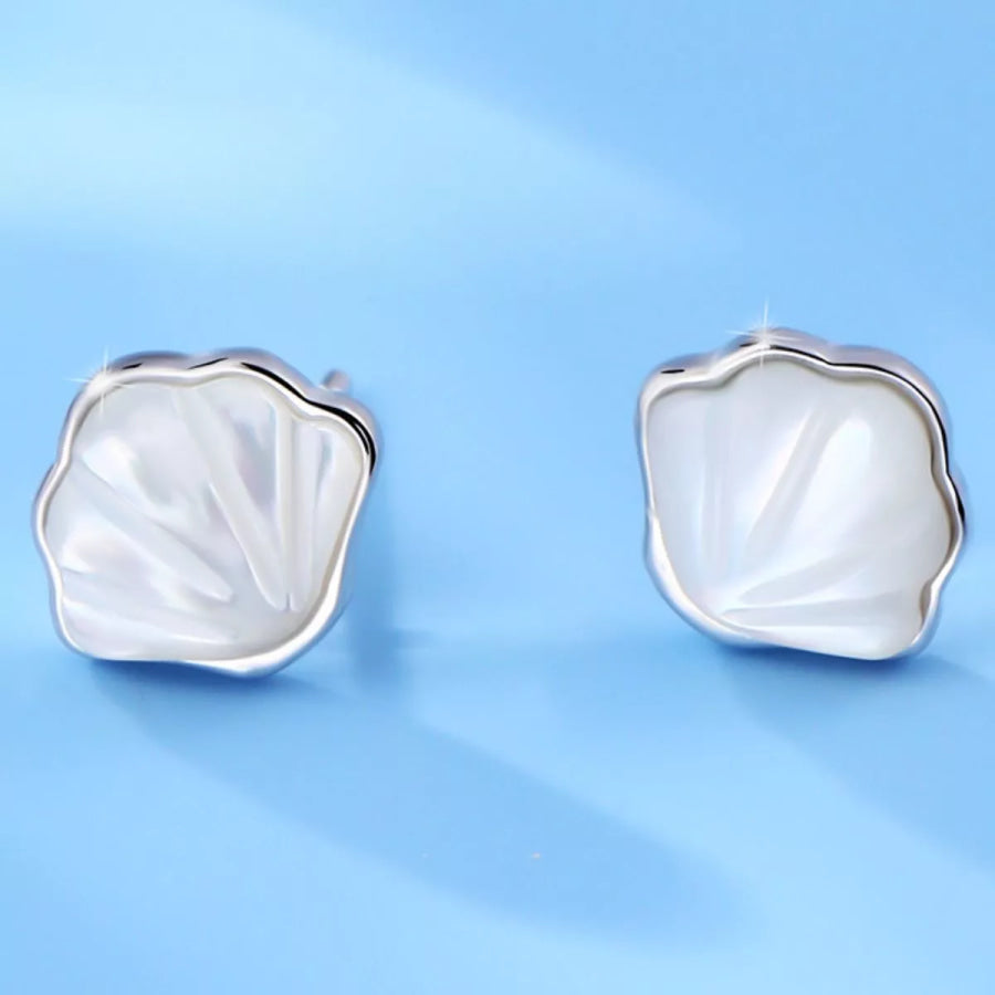 925 Sterling Silver Shell Stud Earrings Silver / onesize Apparel and Accessories