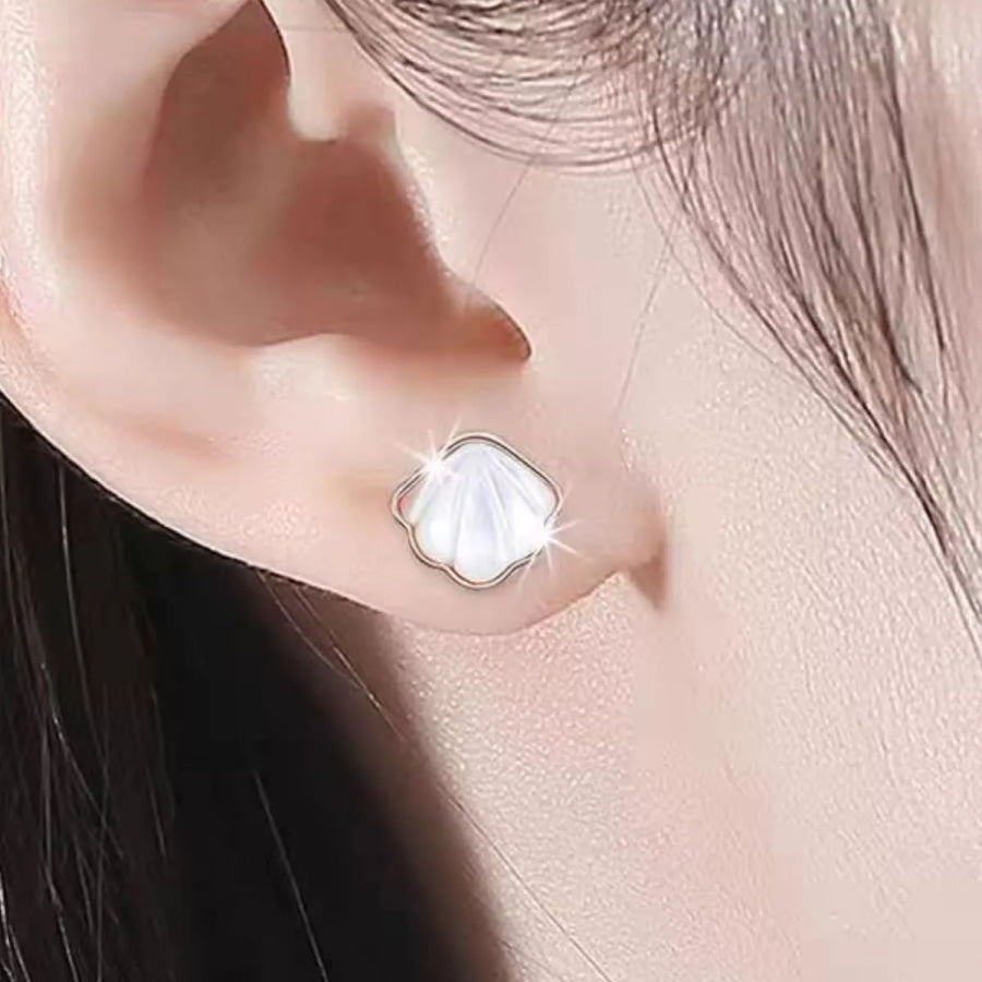 925 Sterling Silver Shell Stud Earrings Silver / onesize Apparel and Accessories