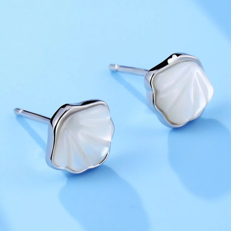 925 Sterling Silver Shell Stud Earrings Silver / onesize Apparel and Accessories
