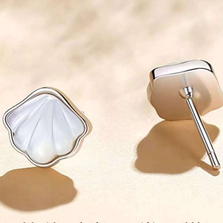 925 Sterling Silver Shell Stud Earrings Silver / onesize Apparel and Accessories