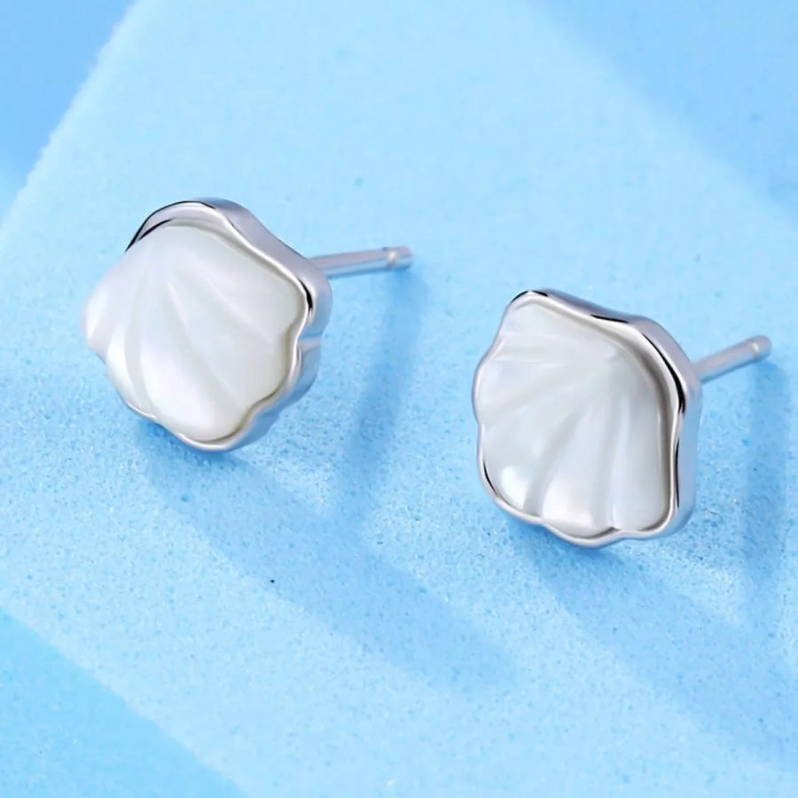925 Sterling Silver Shell Stud Earrings Silver / onesize Apparel and Accessories