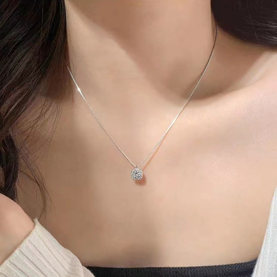 925 Sterling Silver Square Pendant Necklace White Gold / One Size Apparel and Accessories