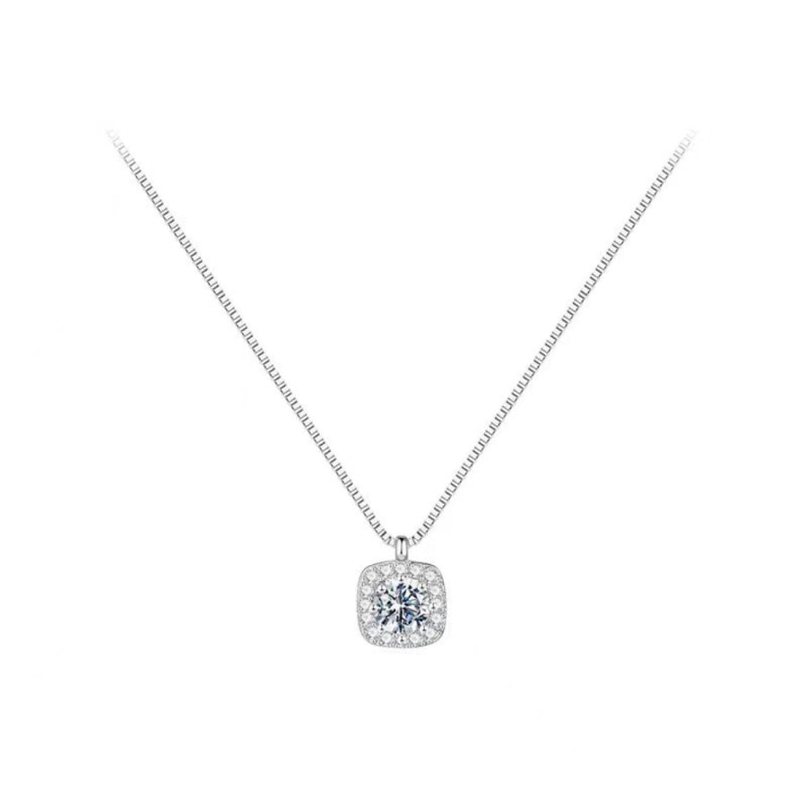 925 Sterling Silver Square Pendant Necklace White Gold / One Size Apparel and Accessories