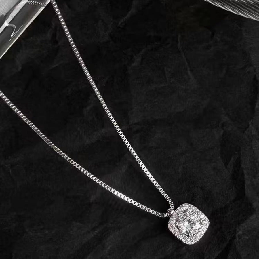 925 Sterling Silver Square Pendant Necklace White Gold / One Size Apparel and Accessories