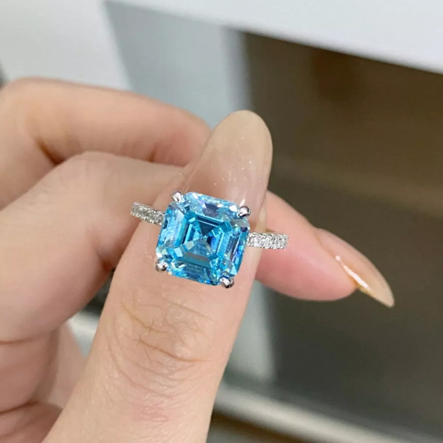 925 Sterling Silver Square Ring Sky Blue / 5 Apparel and Accessories