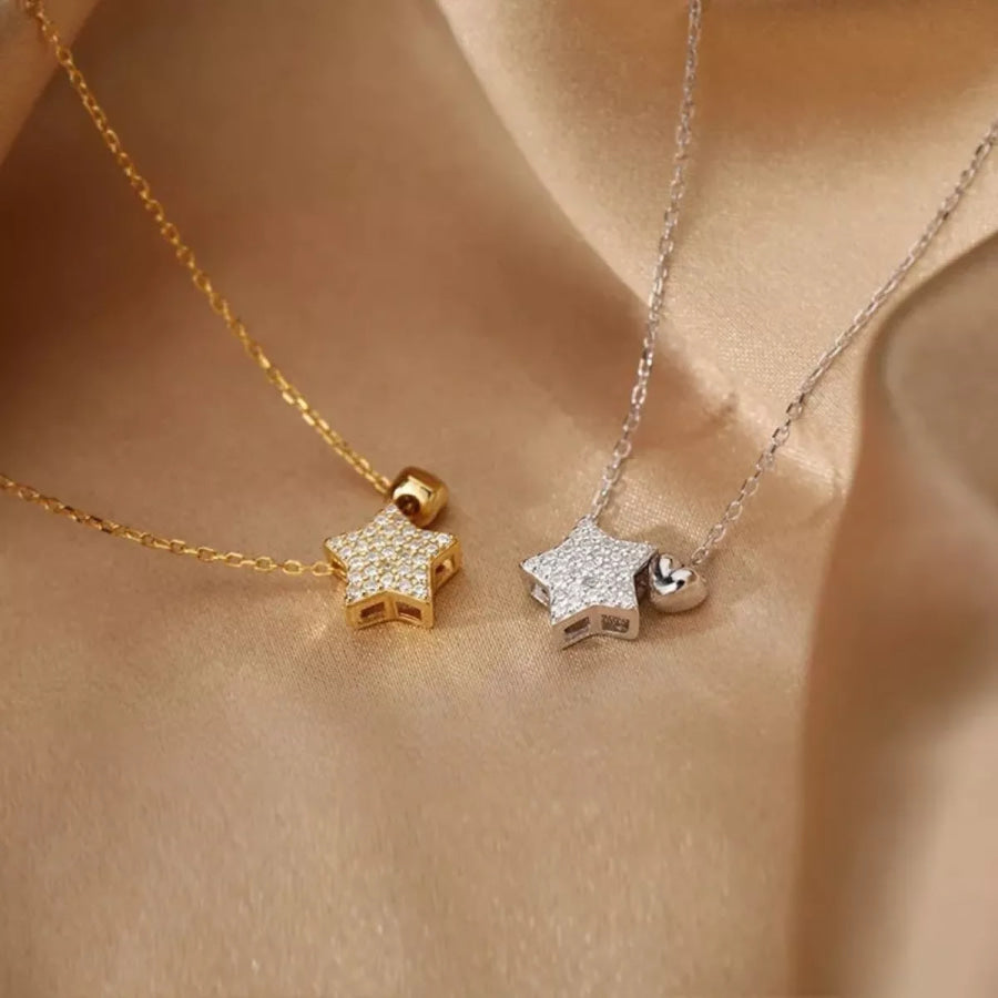 925 Sterling Silver Star Heart Necklace Apparel and Accessories