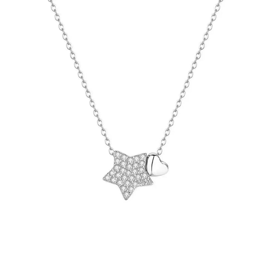 925 Sterling Silver Star Heart Necklace Apparel and Accessories