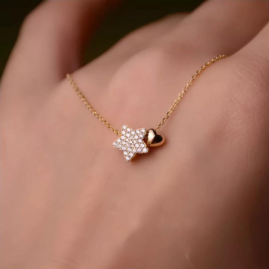 925 Sterling Silver Star Heart Necklace Gold / One Size Apparel and Accessories