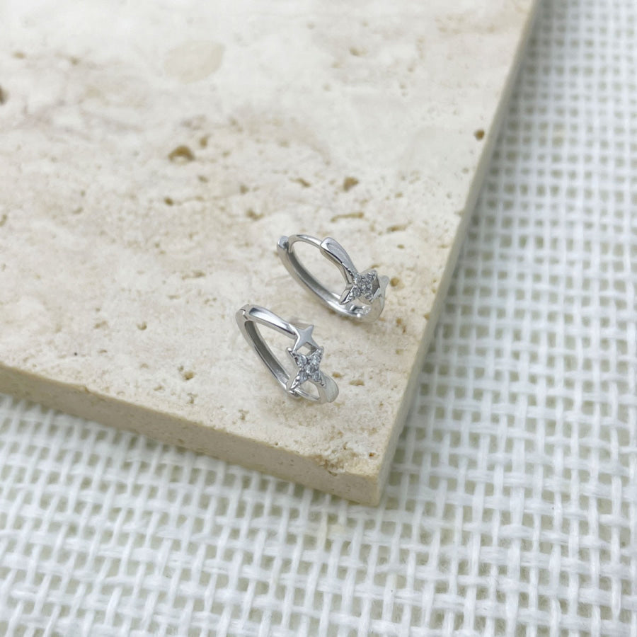 925 Sterling Silver Star Hoop Earrings Silver / One Size Apparel and Accessories