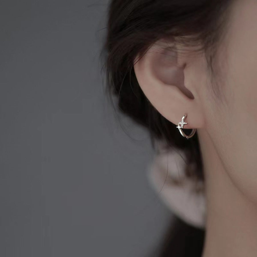 925 Sterling Silver Star Hoop Earrings Silver / One Size Apparel and Accessories