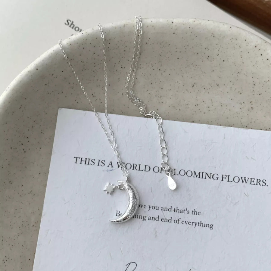 925 Sterling Silver Star Moon Necklace Gray / One Size Apparel and Accessories