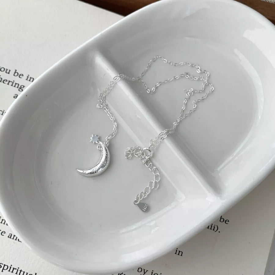 925 Sterling Silver Star Moon Necklace Gray / One Size Apparel and Accessories