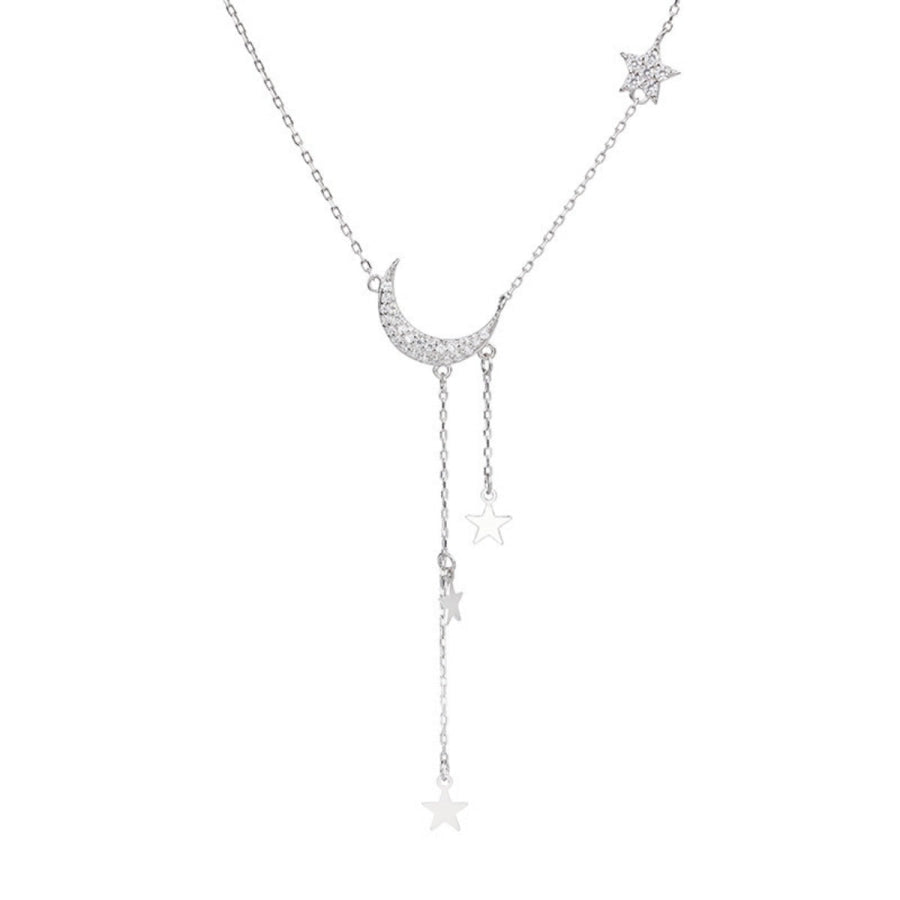 925 Sterling Silver Star Moon Necklace Silver / One Size Apparel and Accessories
