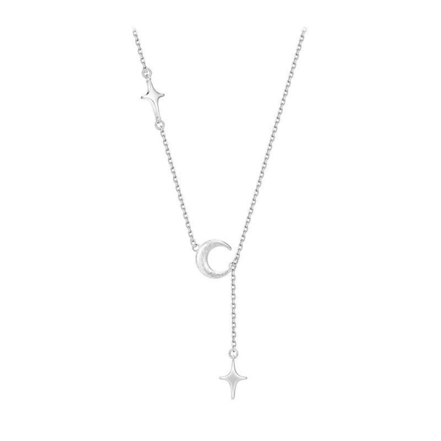 925 Sterling Silver Star Moon Necklace Silver / One Size Apparel and Accessories