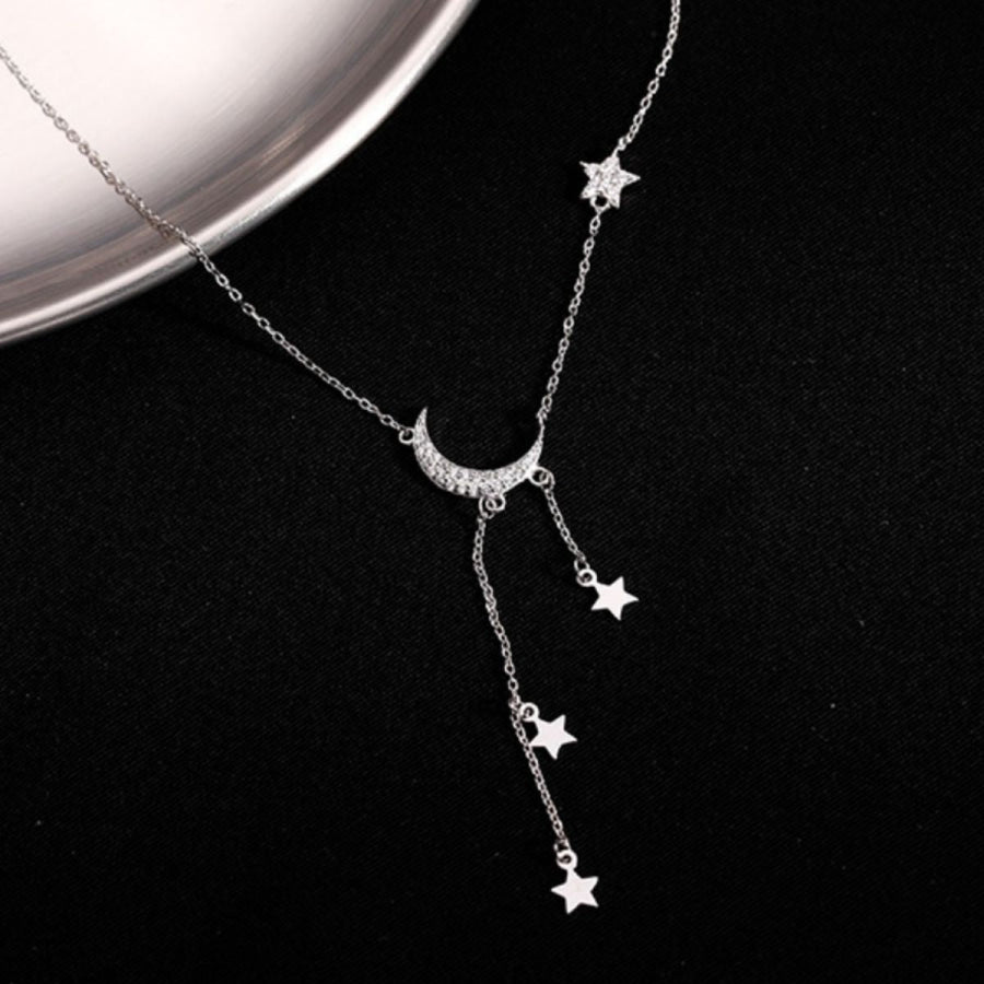 925 Sterling Silver Star Moon Necklace Silver / One Size Apparel and Accessories