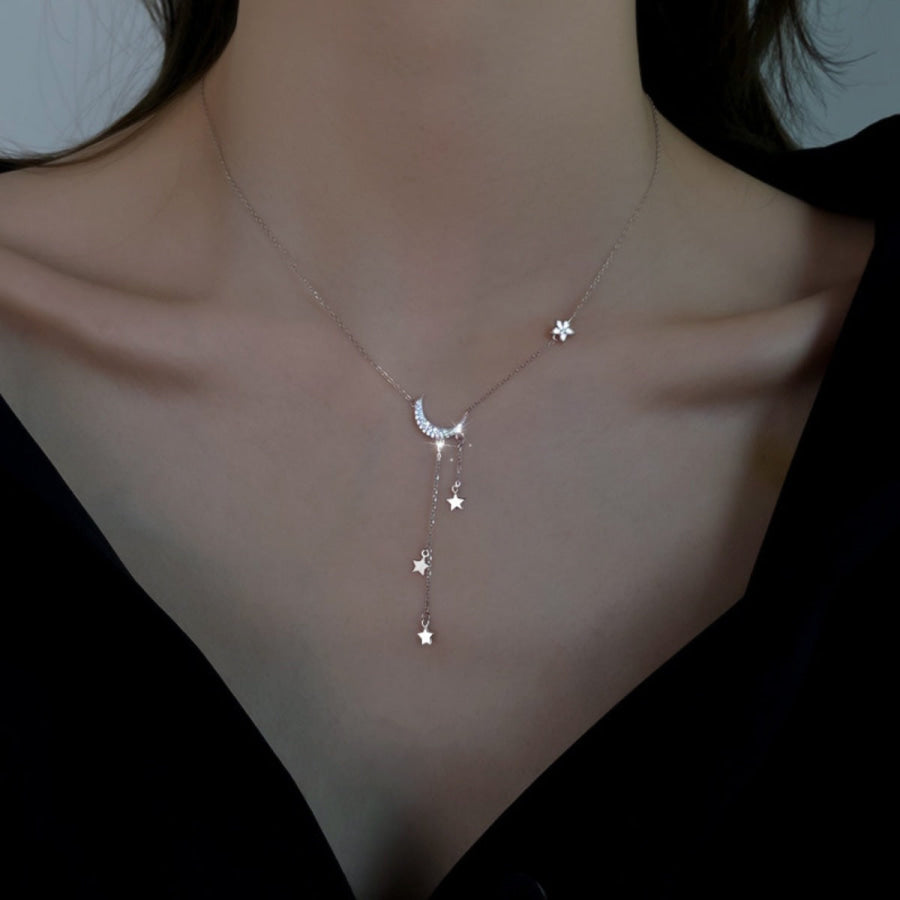 925 Sterling Silver Star Moon Necklace Silver / One Size Apparel and Accessories