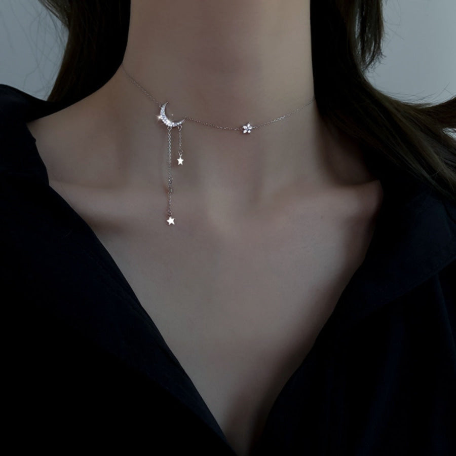 925 Sterling Silver Star Moon Necklace Silver / One Size Apparel and Accessories